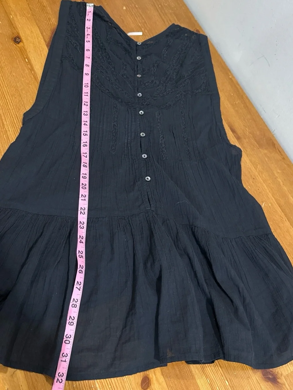 Free People Black Lace-Trim Sleeveless Mini Dress 100%Cotton